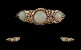 Antique Period 18ct Gold 3 Stone Opal and Diamond Set Ring.