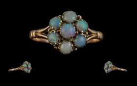 Antique Period - Attractive 9ct Gold Opal Set Cluster Ring, Marked 9ct. Excellent Setting / Shank.