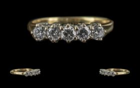 Ladies 18ct Gold - Pleasing 5 Stone Diamond Set Ring. Full Hallmark to Interior of Shank. The Five