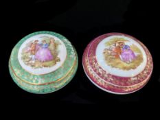 Limoges of France - Two Lidded Trinket Bowls, decorated with classical figures of courting