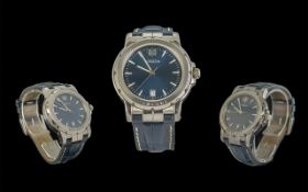 Michael Herbell Newport Gent's Nautical Steel Case Wrist Watch, Ref 12687 featuring blue dial,