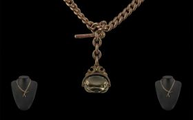 Victorian Period 1837 - 1901 Excellent 9ct Gold Double Albert Watch Chain with T-Bar and Lobster