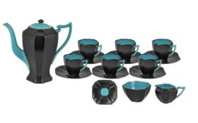 Lovely Art Deco Style Shelley Tea Set, No. 723404, comprising a tea pot, sugar bowl, milk jug and
