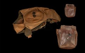 Japanese Flying Helmet and brown leather map case.