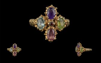 Ladies - Early 20th Century Well Designed Gem Set Ornate 9ct Gold Ring. Full Hallmark to Shank.