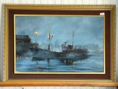 Large Keith Sutton Oil on Board, depicting a trawler at night, signed Sutton 1985.