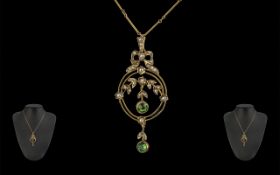 Antique Period - Attractive 9ct Gold Open Worked Pendant - Drop,