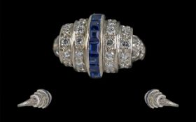 Ladies Excellent Quality Platinum Blue Sapphire and Diamond Set Dress Ring,