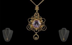 Victorian Period - Attractive and Superior Quality 9ct Gold Amethyst and Peridot Set Open Worked