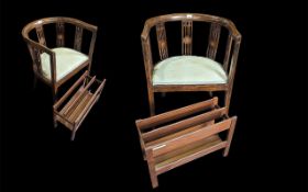 A Edwardian Mahogany tub chair with string inlay, together with a mid century magazine rack.