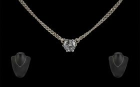 18ct White Gold Attractive Single Stone Diamond Set Pendant Attached to 18ct White Gold Chain,