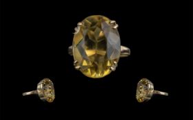 Ladies 9ct Gold Single Stone Citrine Set Ring. Hallmark for Birmingham 1964.