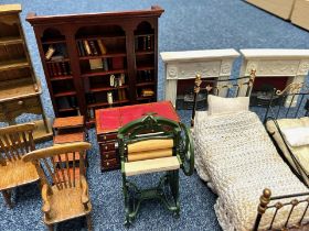 Quantity of Quality Dolls House Furniture, including fireplaces, library, kitchen equipment, beds,