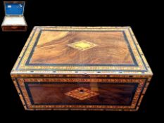 Inlaid Wooden Sewing Box, measures 10'' x 7'' x 5''. Padded inside of lid, lift out section with