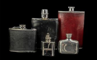 Five Assorted Hip Flasks, various sizes and colours.