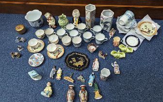 Two Boxes of Assorted Porcelain & Pottery, including Japanese cups and saucers,
