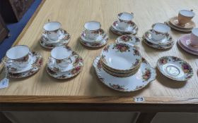 Royal Albert Country Rose Tea Service - To Include 6 Soup Bowls, 6 Side Plates, 6 Saucers, 6 Cups,