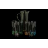 Tall Glass Handled Jug and Six Glasses ( Various Colours )