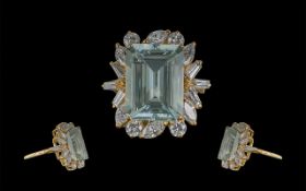 Ladies - Superb Quality 18ct Gold Statement Ring, Set with Aquamarine and Diamonds,