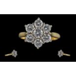Ladies 18ct Gold Good Quality Diamond Set Cluster Ring, Flower head Setting.