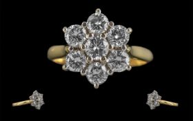 Ladies 18ct Gold Good Quality Diamond Set Cluster Ring, Flower head Setting. Full Hallmark to Shank,