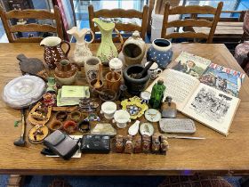 Box of Collectibles, including stoneware salt pot, jugs, mugs, pottery including Carlton Ware jug,