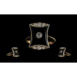 Antique Period - Pleasing 18ct Gold Black Enamel and Diamond Set Ring. c.1900.