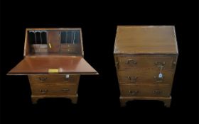 Small Walnut Bureau, with pull down front to reveal inner four small drawers, compartments and
