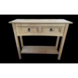 Small Pine Console Table, two drawers above a lower shelf. Measures 34.