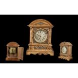 Victorian Mantle Clock, silver dial with Roman numerals, applied brass spandrels, 15" high.