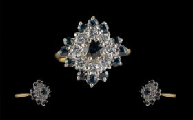 Ladies - 18ct Gold Attractive and Pleasing Quality Sapphire and Diamond Cluster Ring.