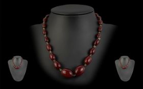 1920s Excellent Quality Cherry Amber Graduated Necklace of small size - 15 inches (37.