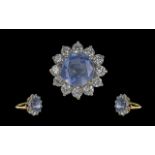 18ct Gold - Good Quality Sapphire and Diamond Set Dress Ring ( Impressive ) Marked 18ct Gold to