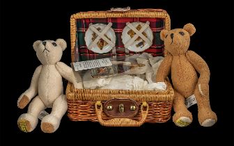 Merrythought Picnic Set with Two Bears, lovely wicker picnic basket,