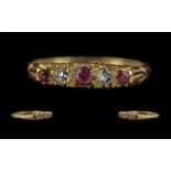 Antique Period 18ct Gold Attractive Diamond and Ruby Set Ring, Gallery Setting,