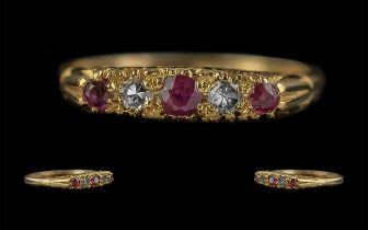 Antique Period 18ct Gold Attractive Diamond and Ruby Set Ring, Gallery Setting,