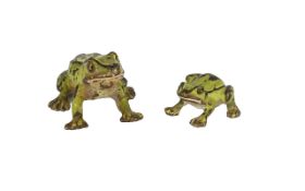 Pair of Cold Painted Bronzes of Frogs, finely detailed, depicts a larger 1.5'' long and a smaller