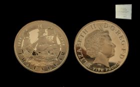 Queen Elizabeth II Ltd Issue 5 Pound - Battle of Trafalgar Proof Struck Gold Coin - Date 2005. Ltd