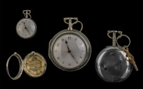 Pair Case Pocket Watch With White Enamel Dial & Gold Hands.