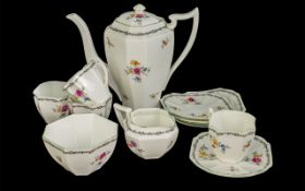 Shelley Coffee Set, comprising coffee pot, cups, saucers, milk jug and sugar bowl, Reg. No. 723404.