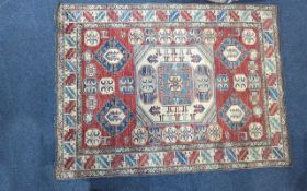 Original Hand Woven Wool Rug, with Aztec design, rectangular shape,