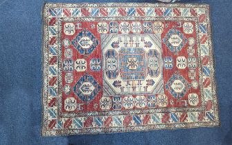 Original Hand Woven Wool Rug, with Aztec design, rectangular shape,