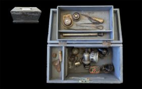 Vintage Tool Box containing assorted tools and other items. Box measures 19'' x 10'' x 10''.