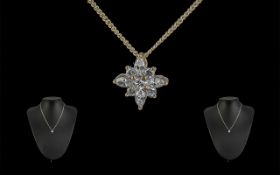 18ct White Star Shaped Diamond Set Pendant with Attached 18ct White Gold Fancy Chain.