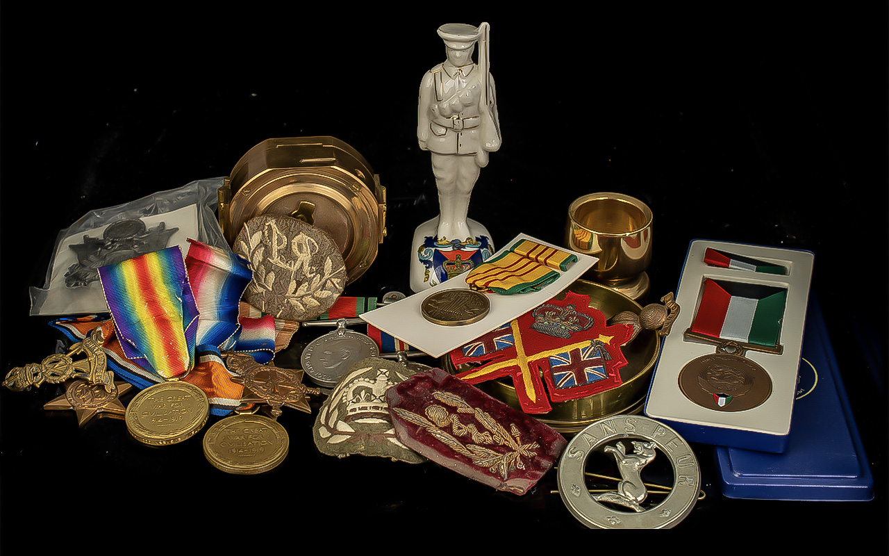 A Collection of Military Items Including 3 World War 1 Medals, 5 World Wart II Medals, Other - Image 2 of 3