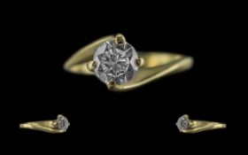 Ladies 18ct Gold Contemporary Single Stone Diamond Set Ring. Full Hallmark to Interior of Shank. The