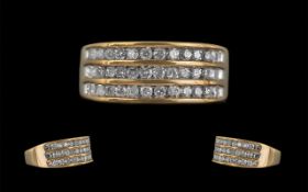 Ladies Attractive 9ct Gold Diamond Set Dress Ring,