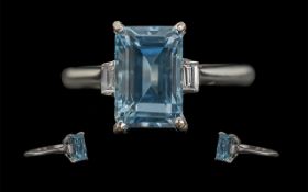 Ladies 18ct White Gold Excellent Quality Aquamarine and Diamond Set Dress Ring, Marked 18ct to