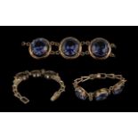 Ladies Antique Period Attractive 9ct Gold Three Blue Topaz Set Bracelet, marked 9ct,