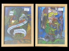 Pair of Prints by Robert Haworth, aka 'The Butterfly Man', modern bright style. Framed and glazed,